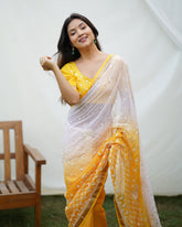 Golden Yellow Chikankari Worked Heavy Georgette Saree